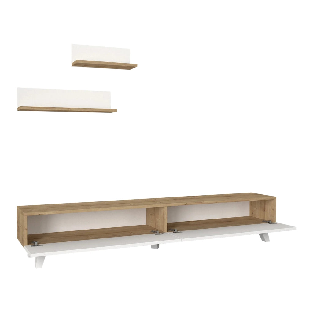 Mobile TV e 2 ripiani 180 x 31 x 33 cm effetto rovere bianco 03_0007889