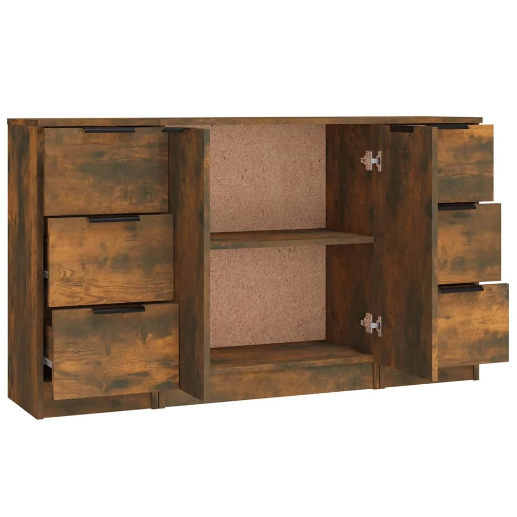 Buffet credenza cassettiera armadio mobile contenitore organizer per cucina soggiorno salotto 3 pezzi legno ingegnerizzato marrone 02_0037054