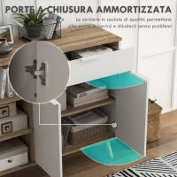 Mobile Multiuso Salvaspazio con 3 Ripiani Aperti, Armadietto e Cassetto, in Truciolato, 95x35x85 cm