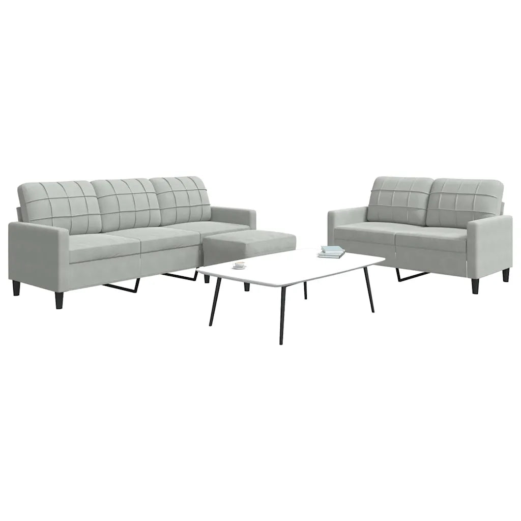 Set di Divani 3 pz con Cuscini Grigio Chiaro in Velluto