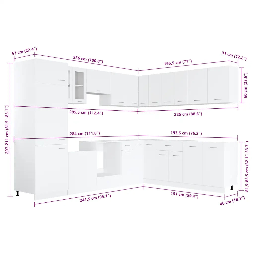 Set Armadi da Cucina 14 pz Bianco in Truciolato