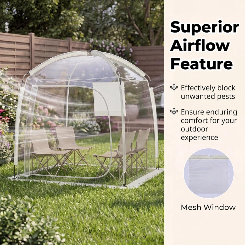 Tenda Sportiva a Bolla Pop-up 215 x 215 cm, Tenda Cupola Trasparente Resistente per Festival, Raduni all' Aperto, Eventi Sportivi, da Giardino, Terrazzo e Campeggio, 2-4 Persone