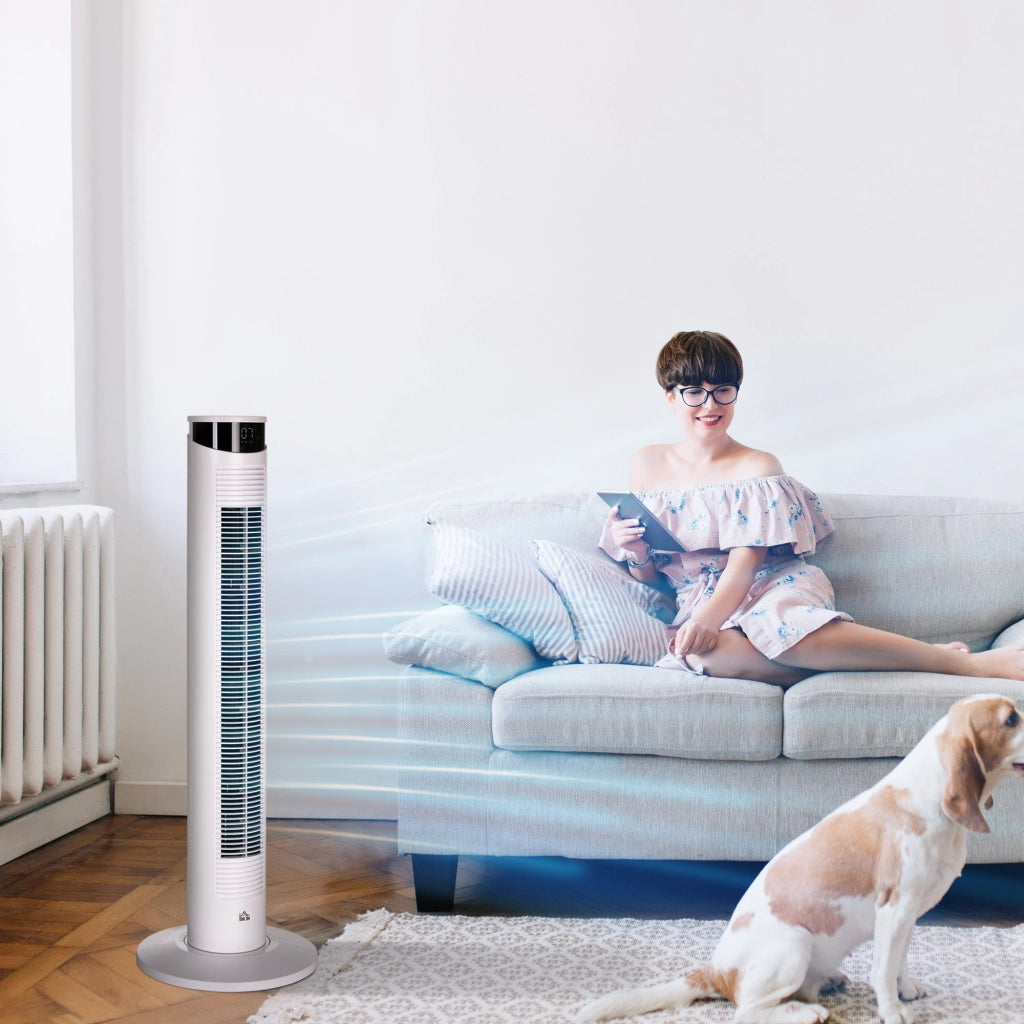 Ventilatore a Torre 45W a 4 Modalità e 3 Velocità con Timer da 12h Ø31.5x93 cm in ABS e Alluminio Bianco