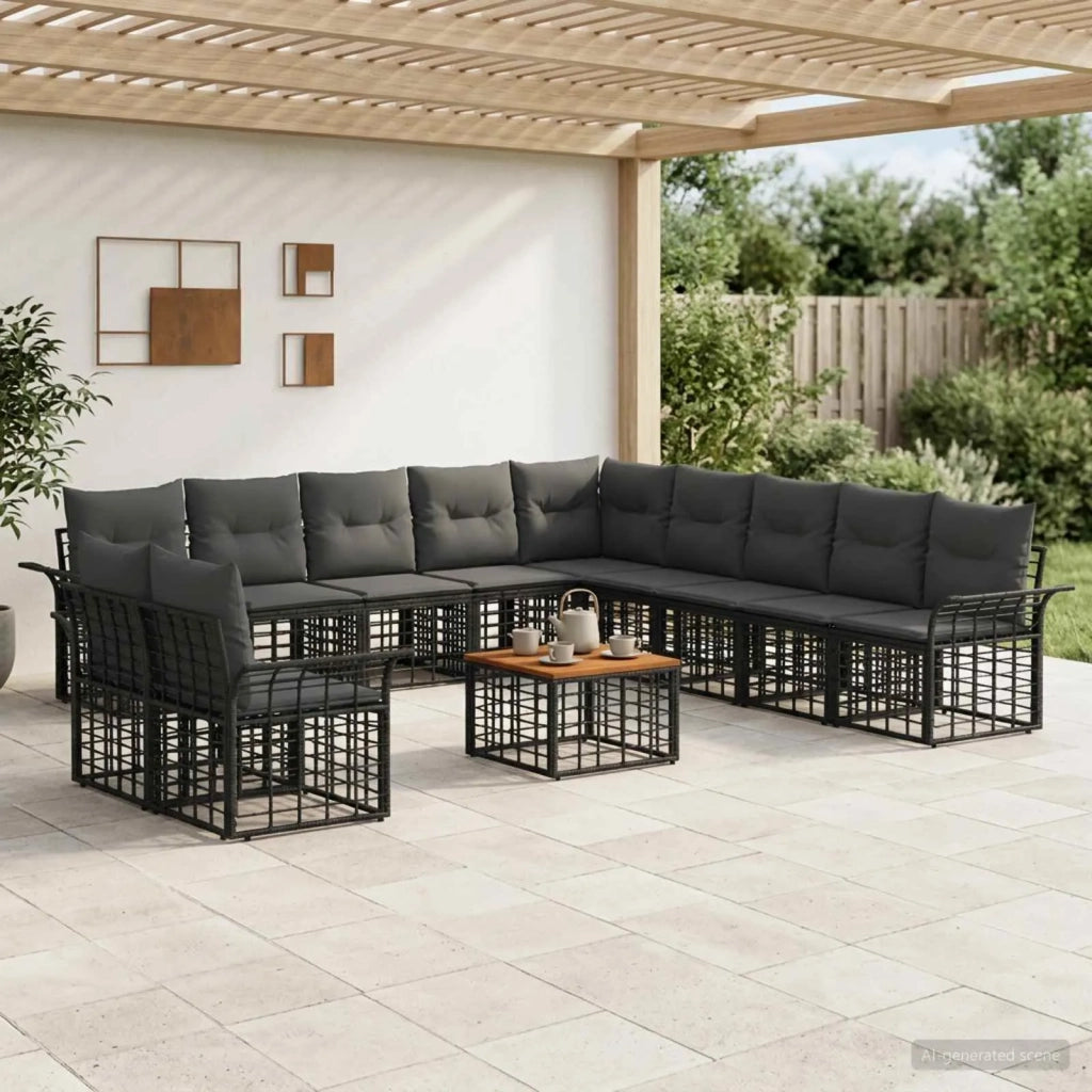 Set di divani da esterno 12 pcs Nero e Grigio scuro Poliestere 3437725