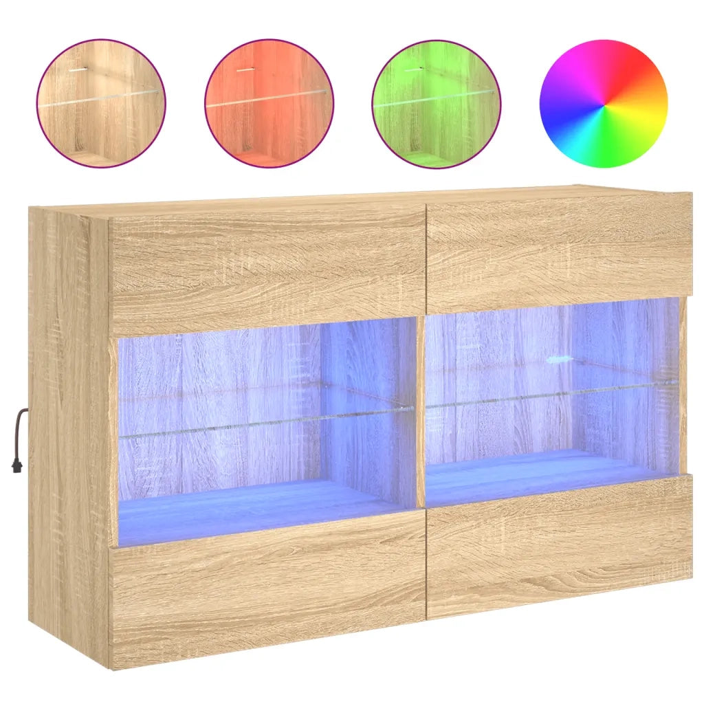 Mobile TV a Parete con Luci LED Rovere Sonoma 98,5x30x60,5 cm