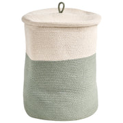 Cesto portaoggetti in cotone beige chiaro e verde con coperchio, cesto per la biancheria, accessori in stile boho