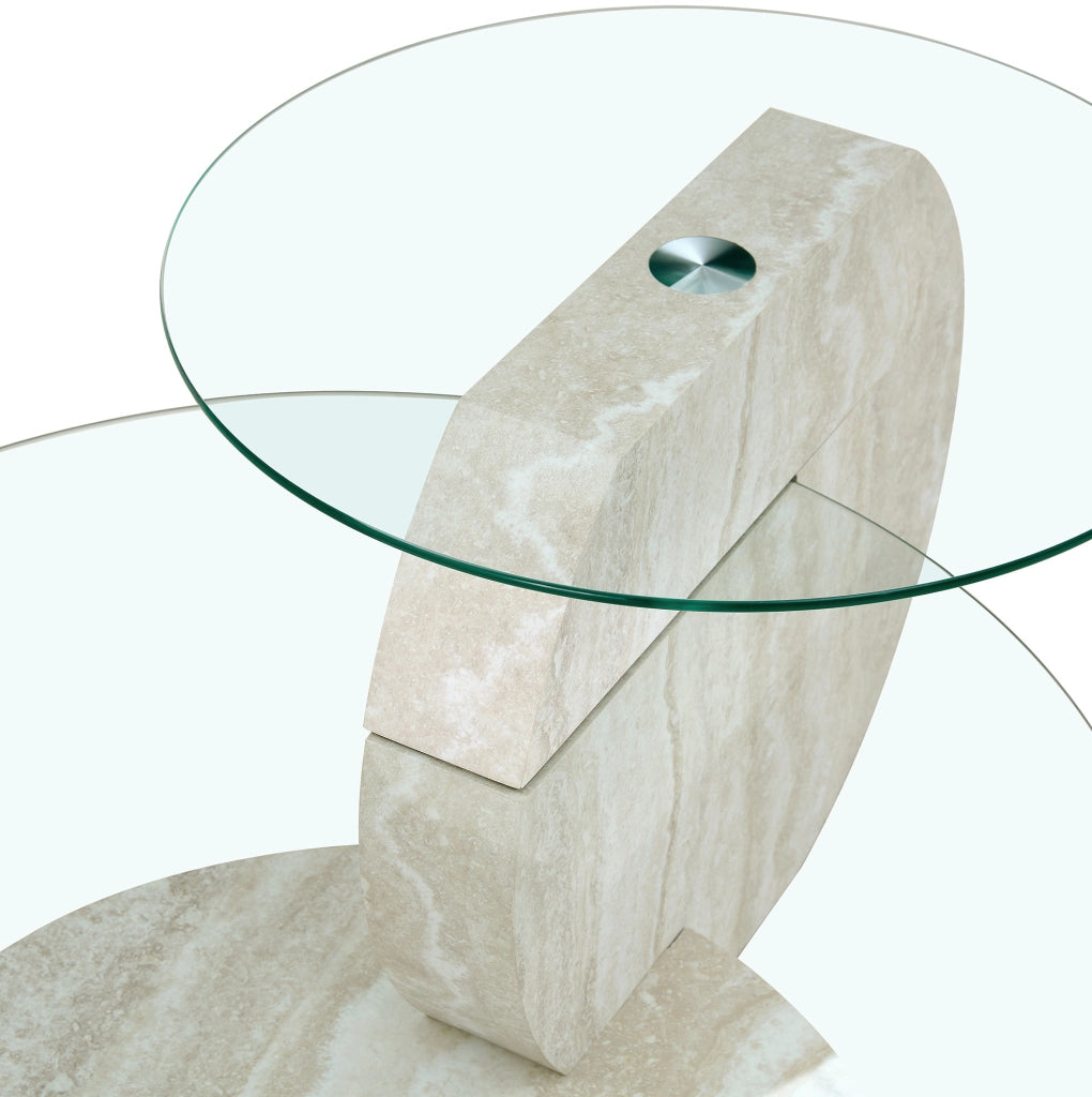 Tavolino da caffè 78.5x78.5x24.5 cm a due ripiani in MDF e vetro grigio chiaro