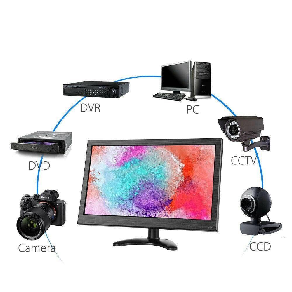 Trade Shop - Monitor Hdmi Vga Schermo Lcd Tft 13.3 Pollici 1080p Altoparlante Bnc Usb Rca -