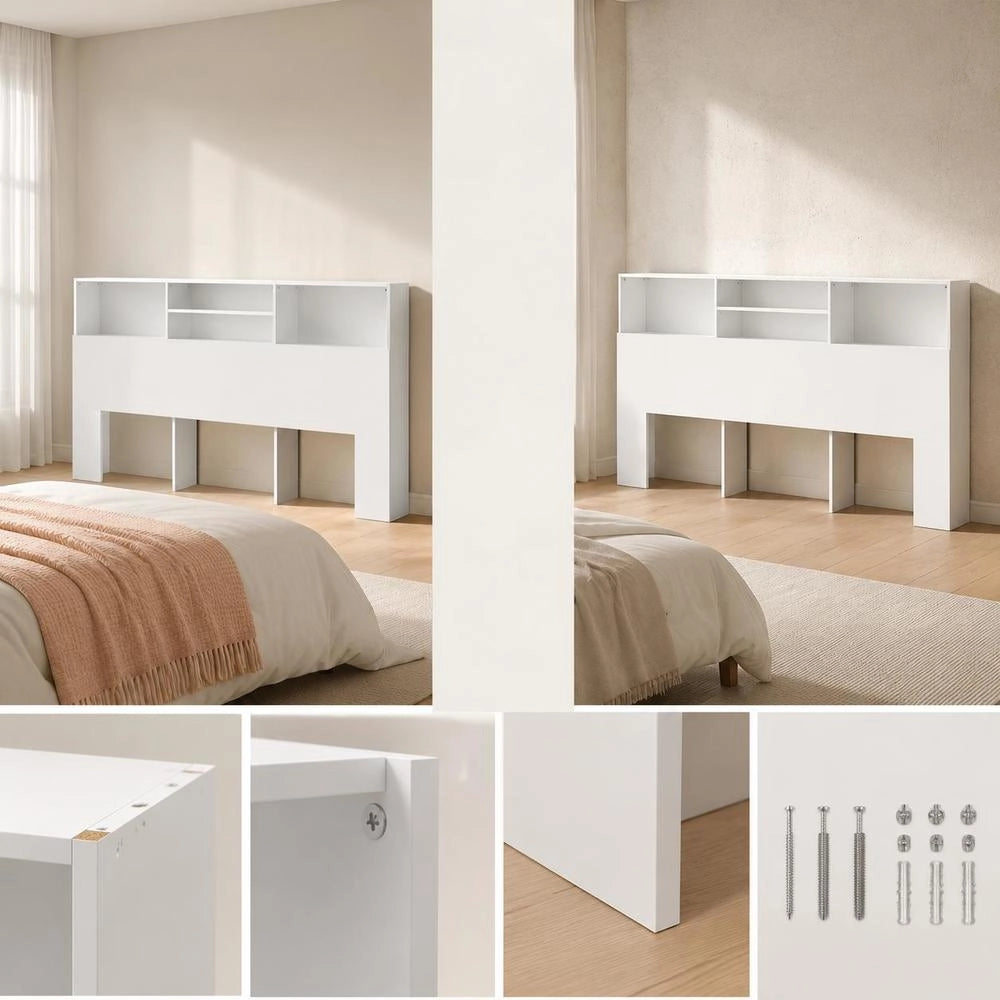 Bed Headboard With Shelves, White, 180x19x103.5 Cm