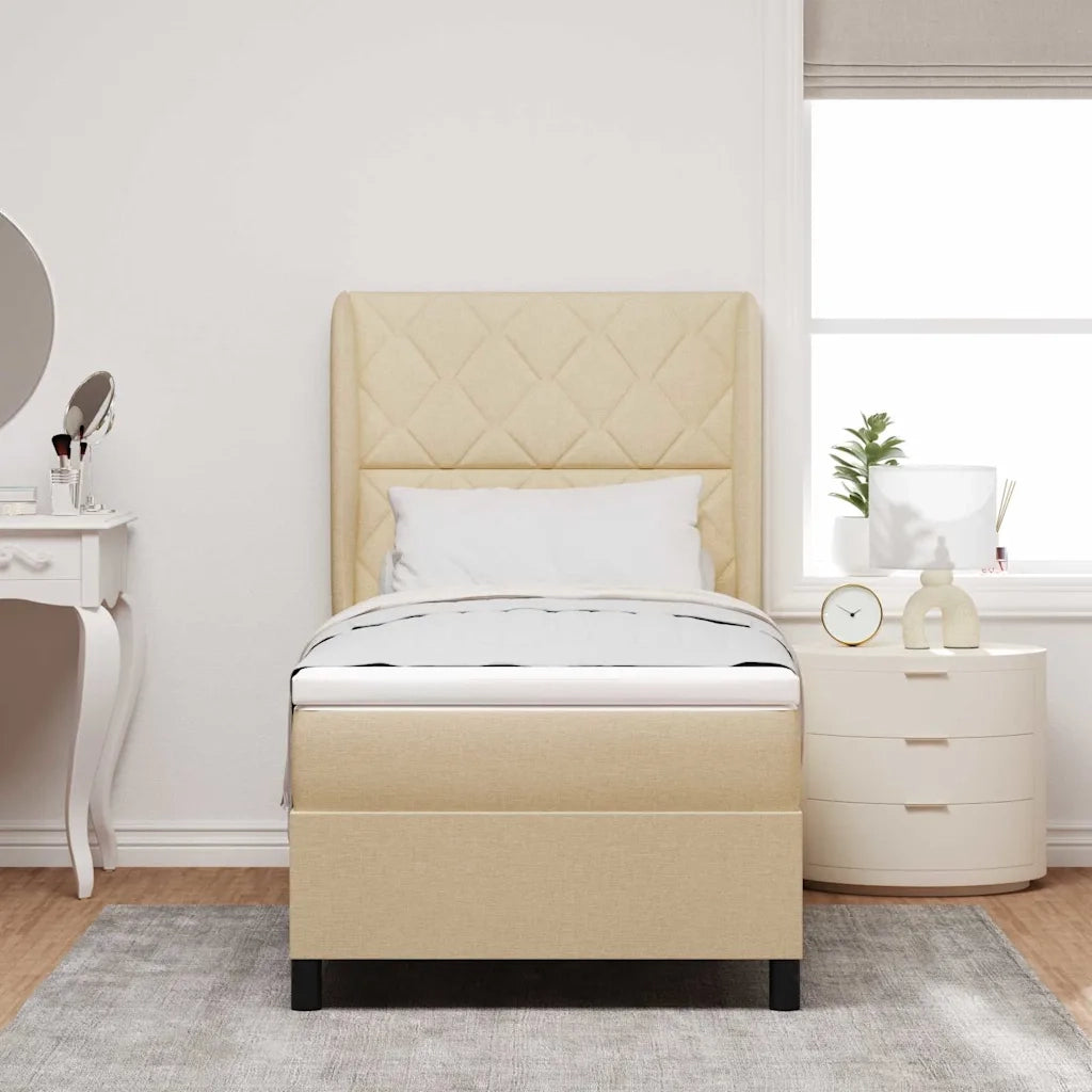 Letto a molle con testiera Crema 90 x 190 cm Tessuto 3340604