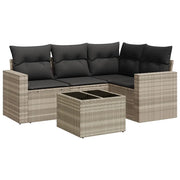 Set Divano da Giardino 5pz | Set Salotto da Giardino con Cuscini Grigio Chiaro Polyrattan