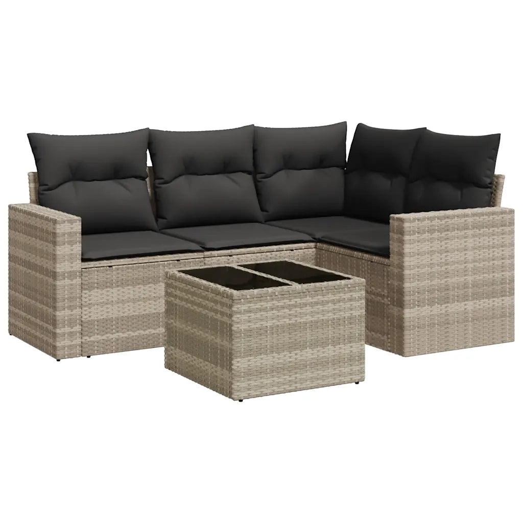 Set Divano da Giardino 5pz | Set Salotto da Giardino con Cuscini Grigio Chiaro Polyrattan