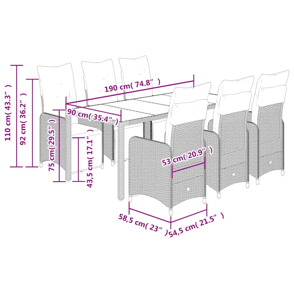vidaXL Set Bistrò da Giardino 7 pz con Cuscini in Polyrattan Marrone