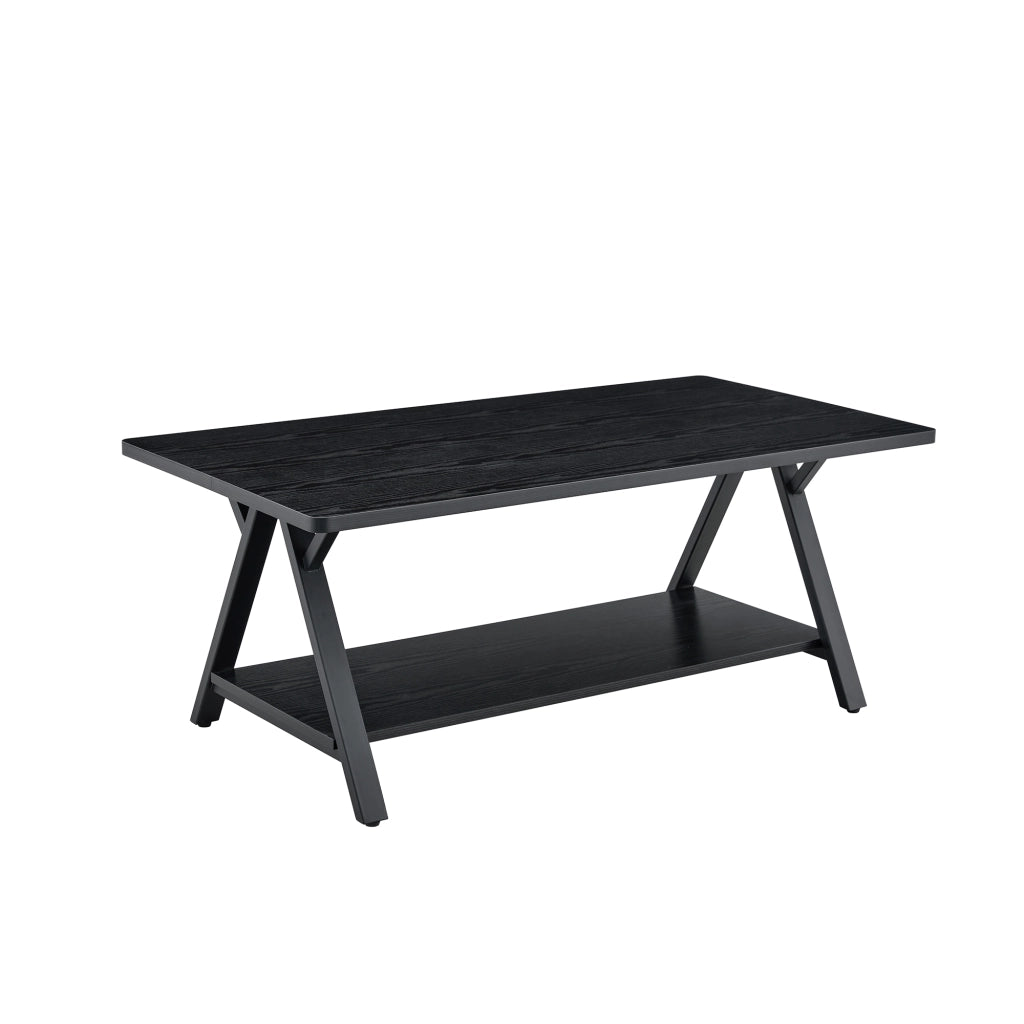 Tavolino da caffè con ripiano, per soggiorno, in MDF e metallo, 110×57×44.5 cm, nero