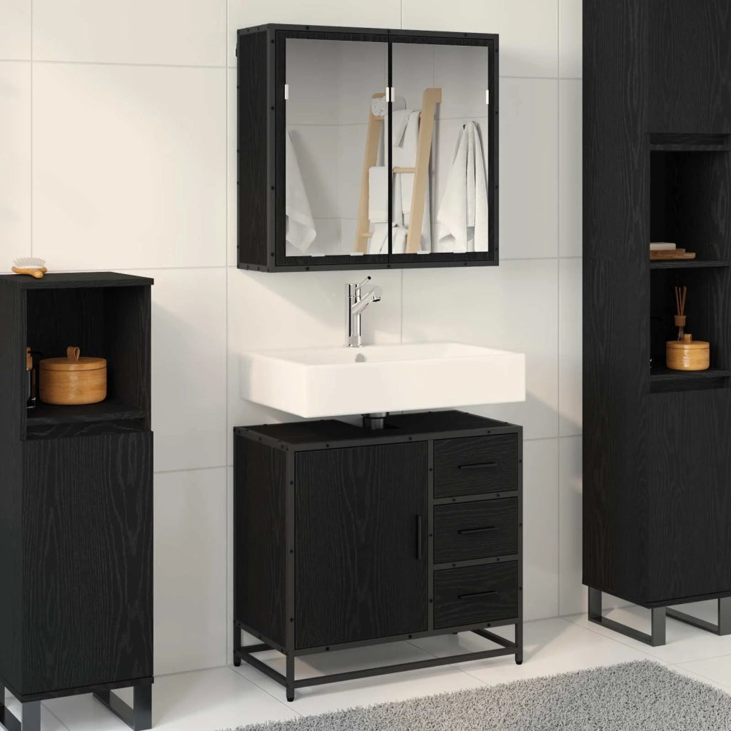 Set di mobili per il bagno 2 pcs Rovere nero Legno multistrato
