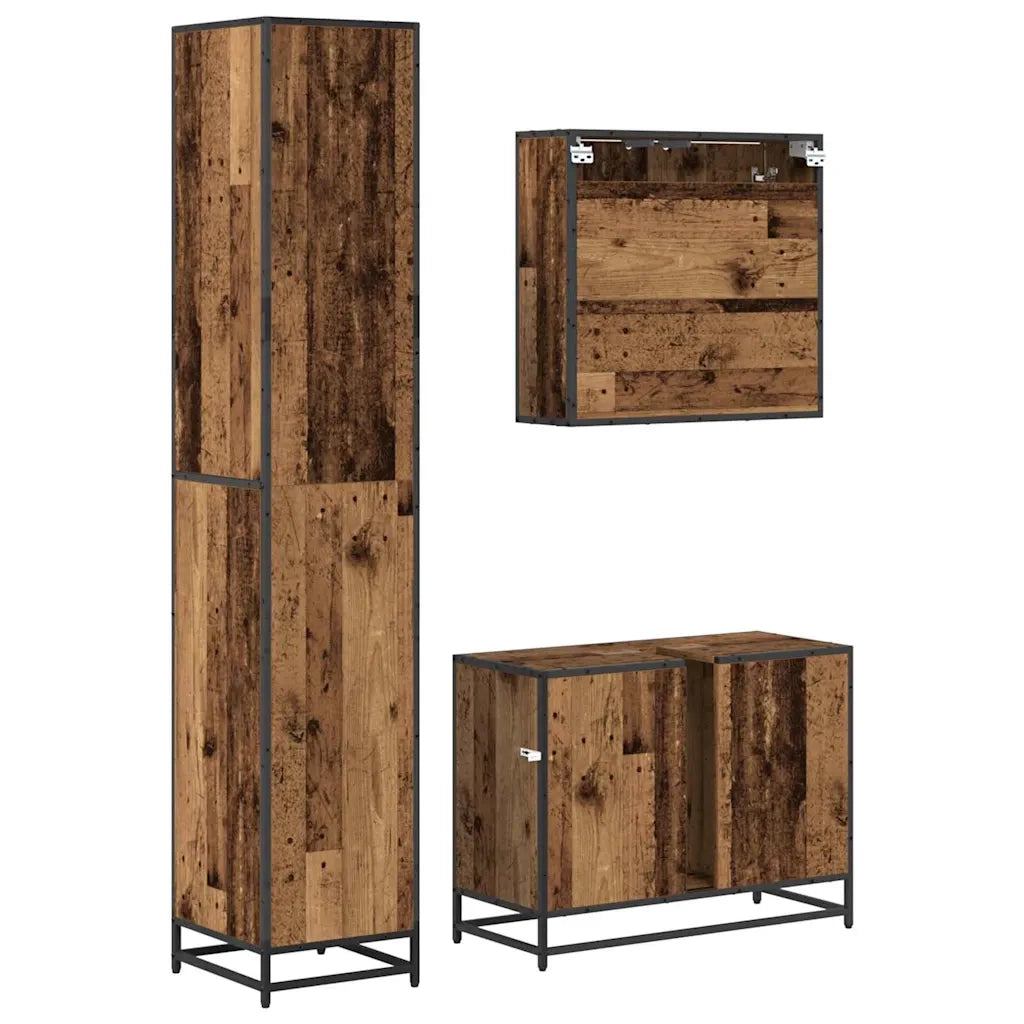 Set di mobili per il bagno con lo scaffale 3 pcs Legno vecchio 3402545