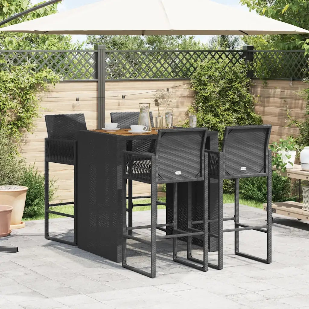 Set Bar da Giardino 5pz senza Cuscini Nero in Polyrattan Acacia 3328886