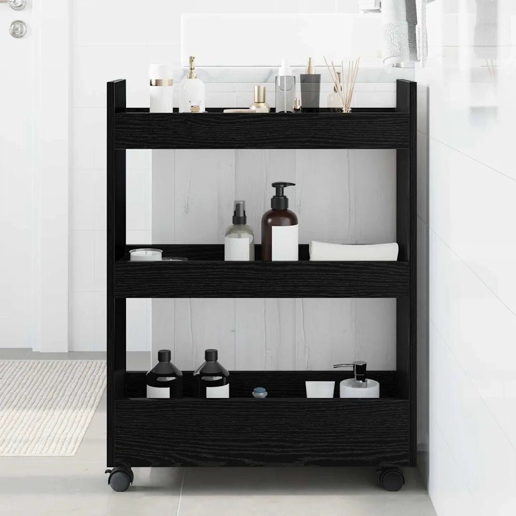Carrello di Stoccaggio Stretto Rovere Nero 60 x 22 x 80 cm 869250