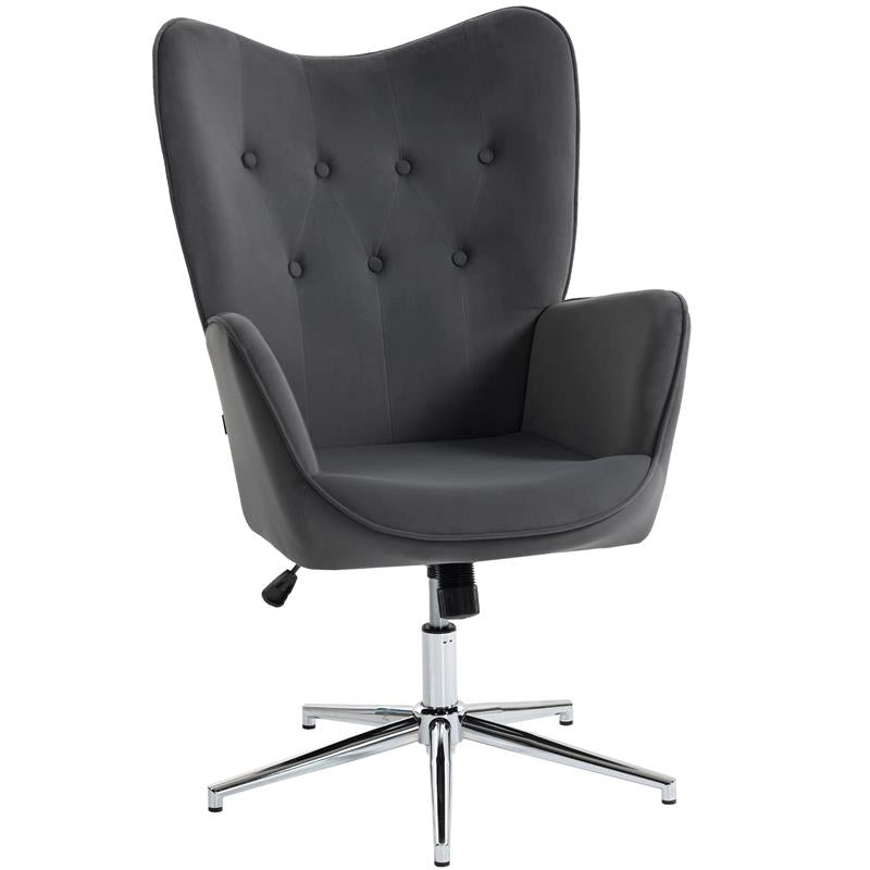 POLTRONCINA DA SALOTTO GIREVOLE CON BRACCIOLI IN VELLUTO, CON DONDOLO E ALTEZZA REGOLABILE, GRIGIO SCURO