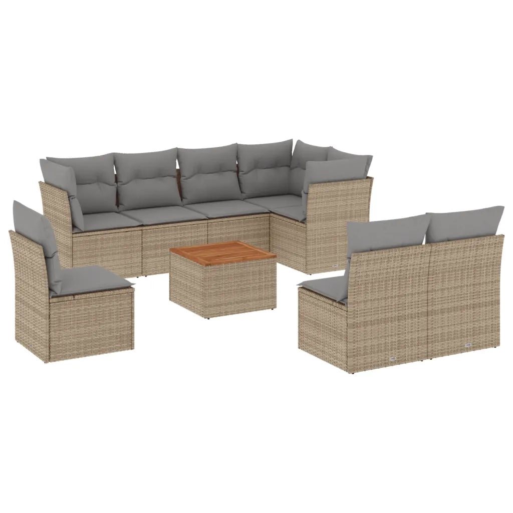 Set Divano da Giardino 9 pz con Cuscini Beige Misto Polyrattan 3256017