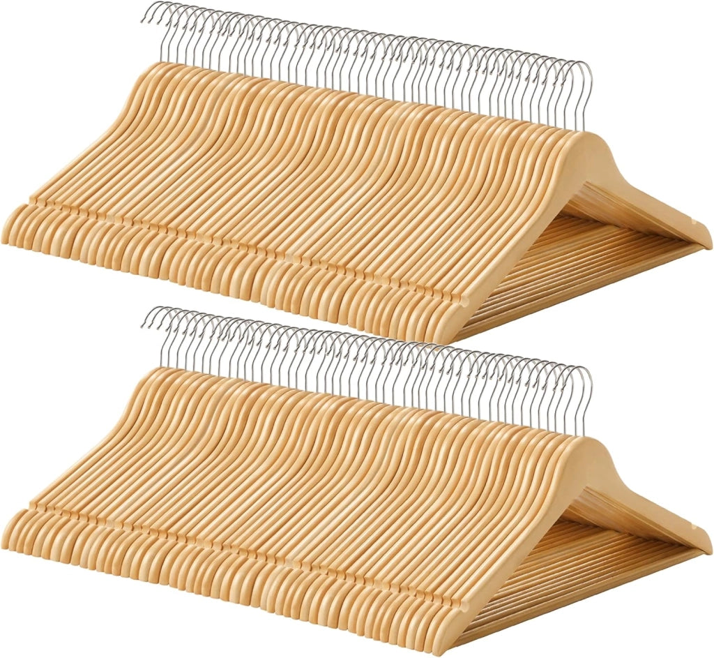 SONGMICS Appendiabiti in legno, 100 pezzi, con tacche antiscivolo, barra antiscivolo per pantaloni, gancio girevole a 360°, per abiti, camicie, cappotti, bianco CRW03W-100