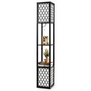 Lampada a stelo e scaffale moderno con interruttore a pedale e a catena, Doppia lampada con 2 ripiani di legno