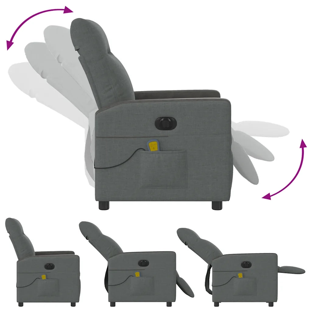 Divano Sedia-Poltrona Reclinabile Massaggio Elettrica Grigio Scuro Tessuto 955661