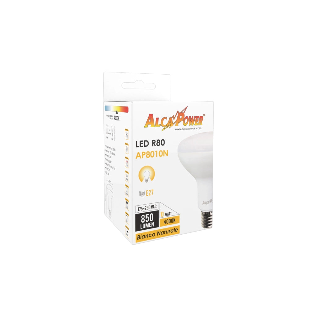 Alcapower Lampadina LED Fungo R80 E27 10W 850lm 4000K Luce Naturale 175-250V AC Alta Efficienza Energetica Design Compatto per Illuminazione Interna