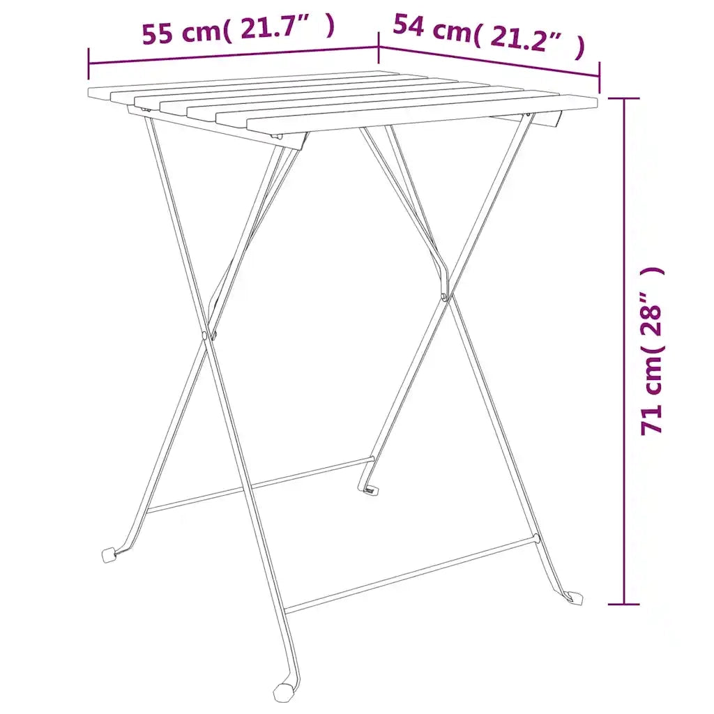 Set Bistrò Pieghevole 3 pz in Legno Massello di Teak e Acciaio 319977