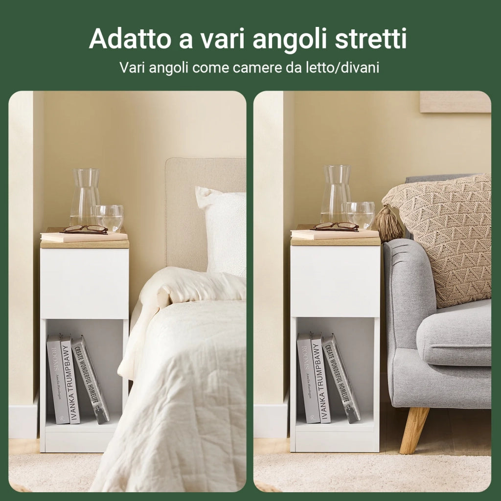SoBuy Comodini con 3 scomparti, Tavolino Comodini Camera per Divano Salotto Sala da Pranzo Cucina, Tavolo Alto Stretto Bianco e Legno 25 x 65 x 60 cm FBT162-WN