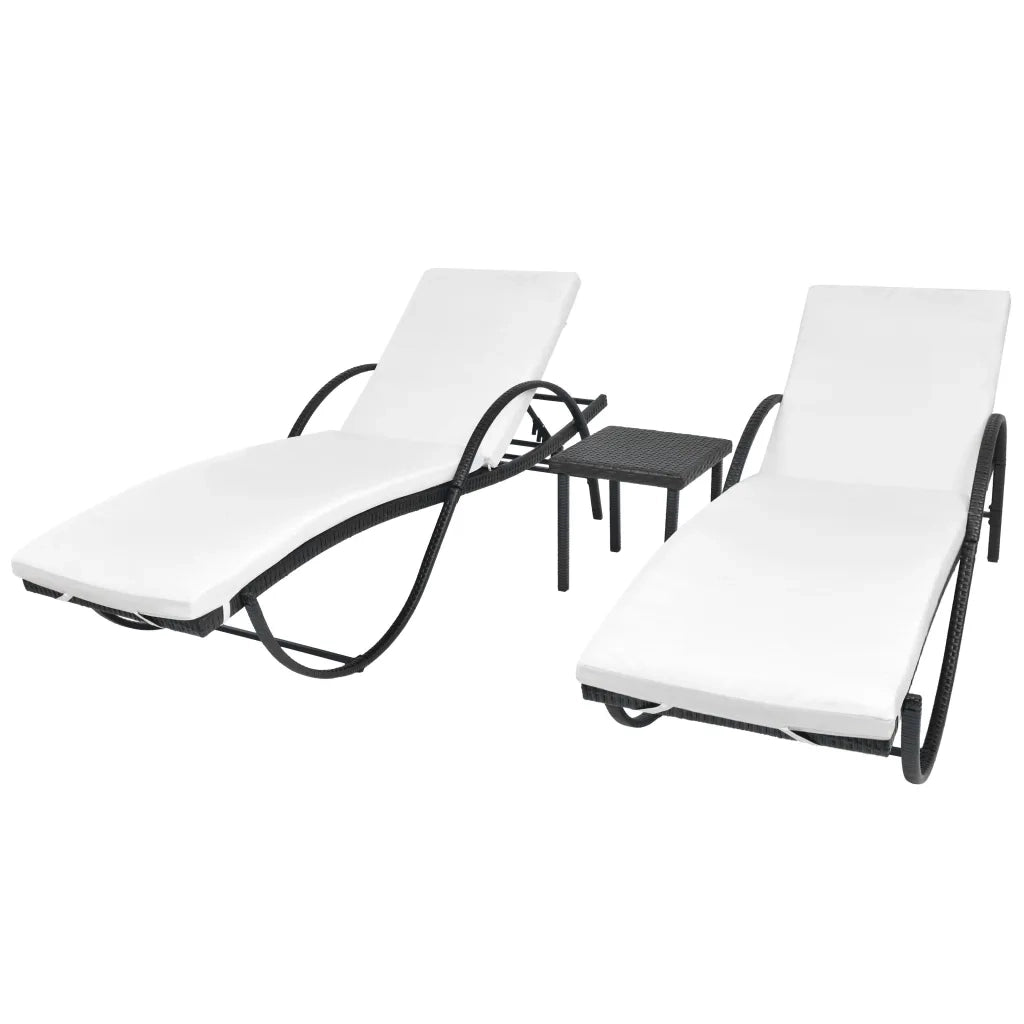 Lettini Prendisole 2 pz con Tavolo in Polyrattan Nero cod mxl 23062
