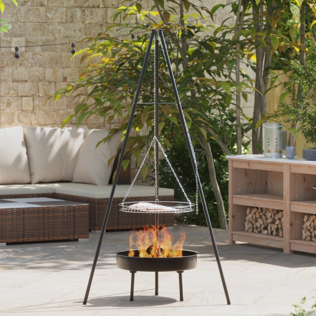 Treppiede da Cucina per Focolare con Griglia e Supporto per Fuoco 170 cm