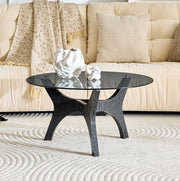 Tavolino da caffè 80x80x42.2 cm con piano in vetro resistente al calore e ai graffi; MDF nero