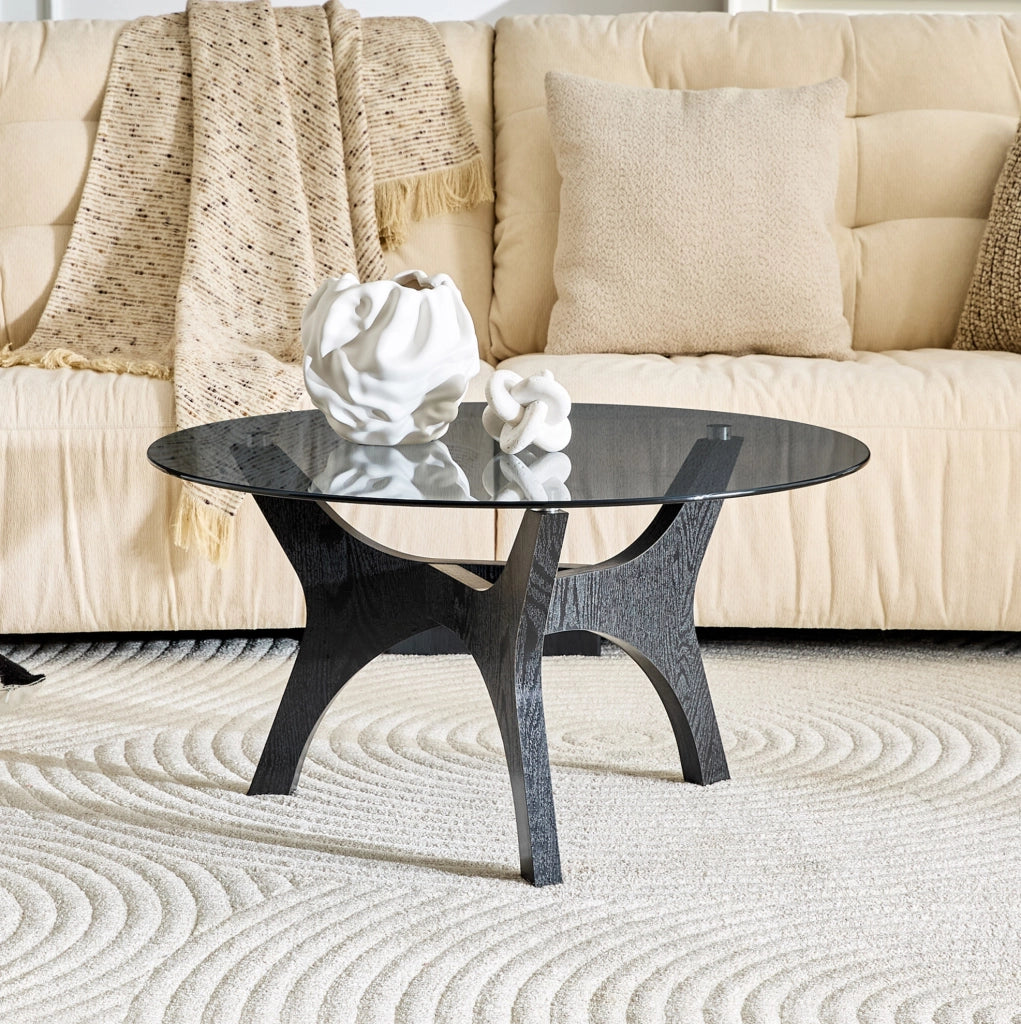 Tavolino da caffè 80x80x42.2 cm con piano in vetro resistente al calore e ai graffi; MDF nero