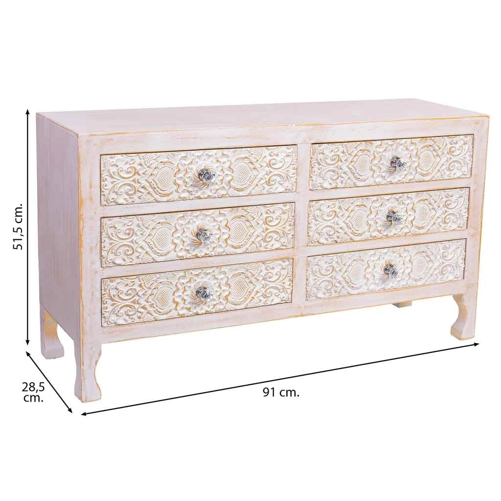 Comò in legno con 6 cassetti 91x28,5x51,5