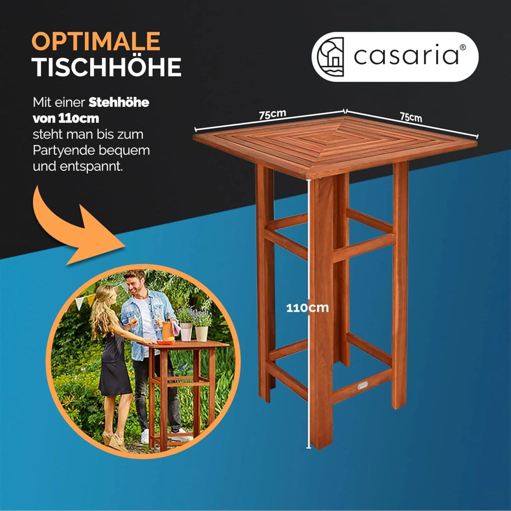 ® Set Tavolo Bar 110x75x75cm 2x Sgabelli in Legno di Acacia da Esterno Interno Design Rustico Resistente Giardino Terrazza