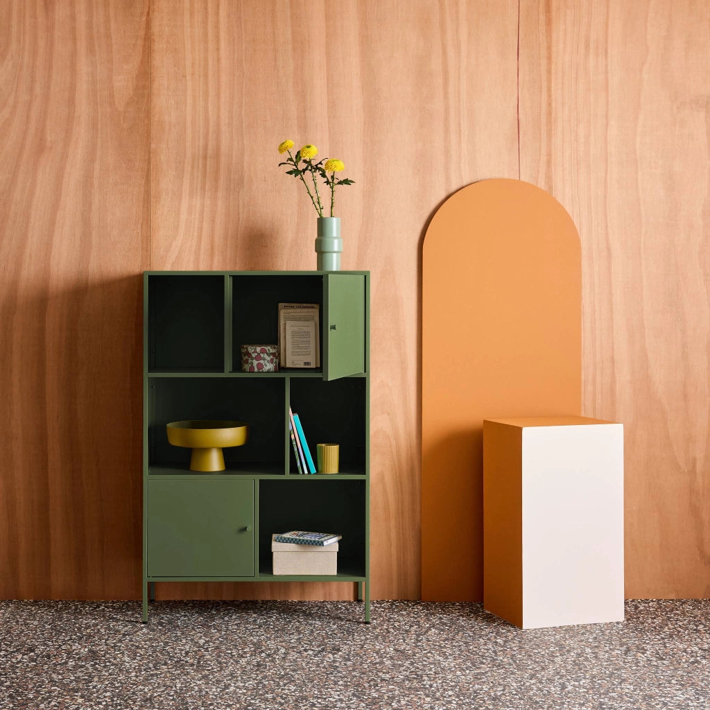 Credenza industriale in metallo con 6 scomparti, verde
