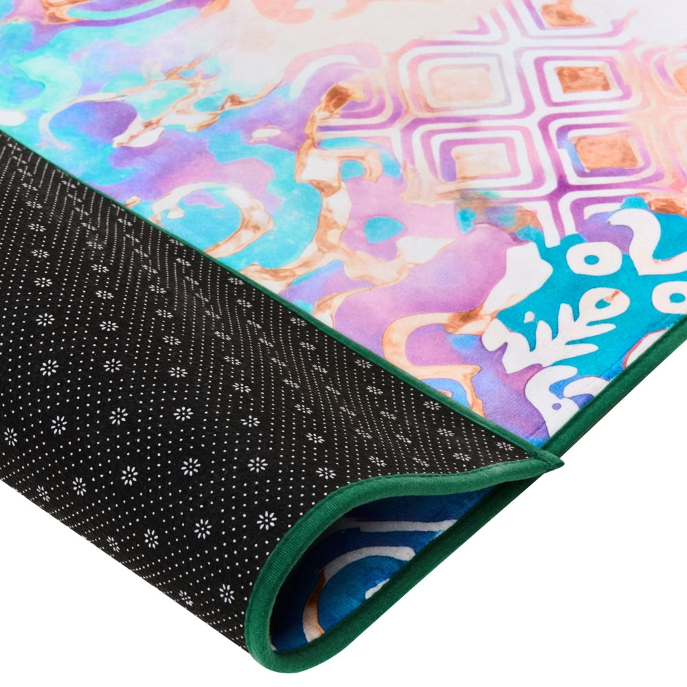 Tappeto a tessitura piana in stile boho orientale con vivace motivo stampato multicolore 80 x 150 cm