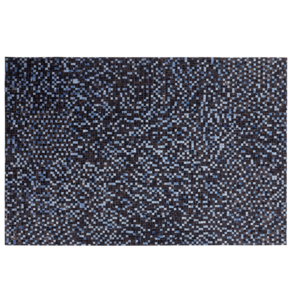 Tappeto tappetino Marrone e Blu in Vera Pelle di Vacchetta Rettangolare 140 x 200 cm Patchwork Boho Decor