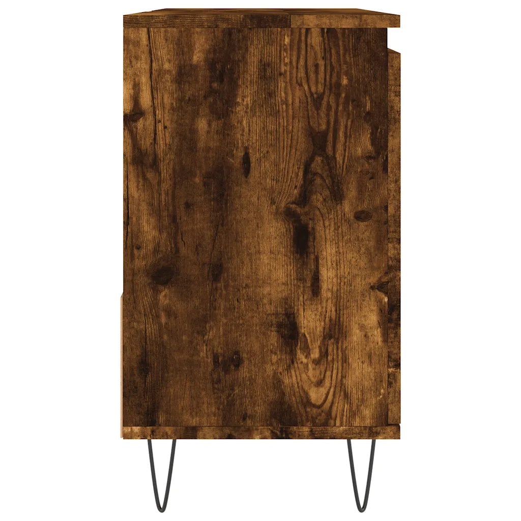 Mobiletto da bagno con vani portaoggetti anta cassetti 65 x 33 x 60 cm stile industriale legno composito finitura rovere affumicato 02_0049044