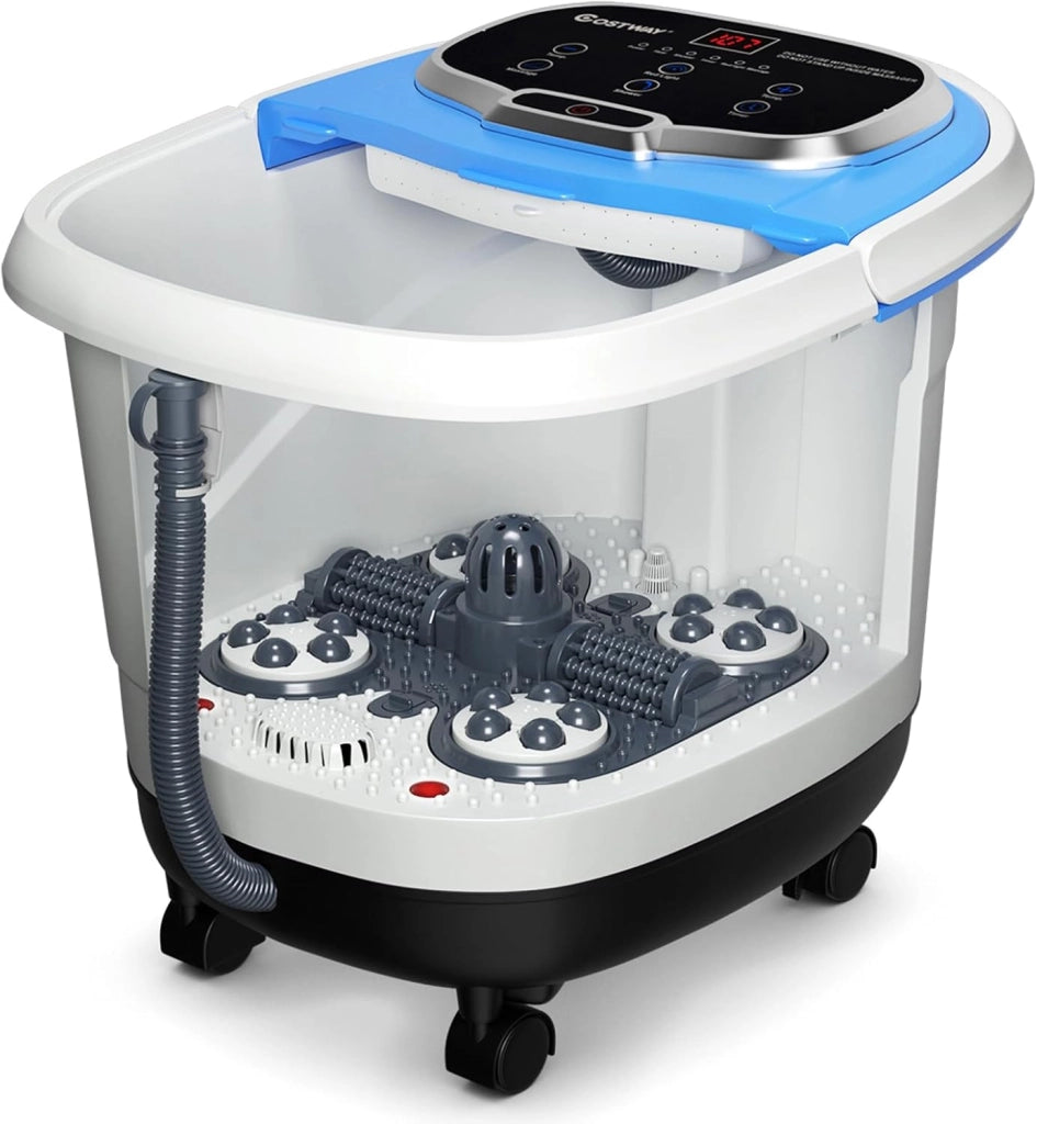 Idromassaggio per Piedi, Pediluvio Massaggiatore Plantare Massaggio Shiatsu, con Funzione Calore Timer e Rulli Luce a Infrarossi, Idromassaggiatore 15L (Grigio)