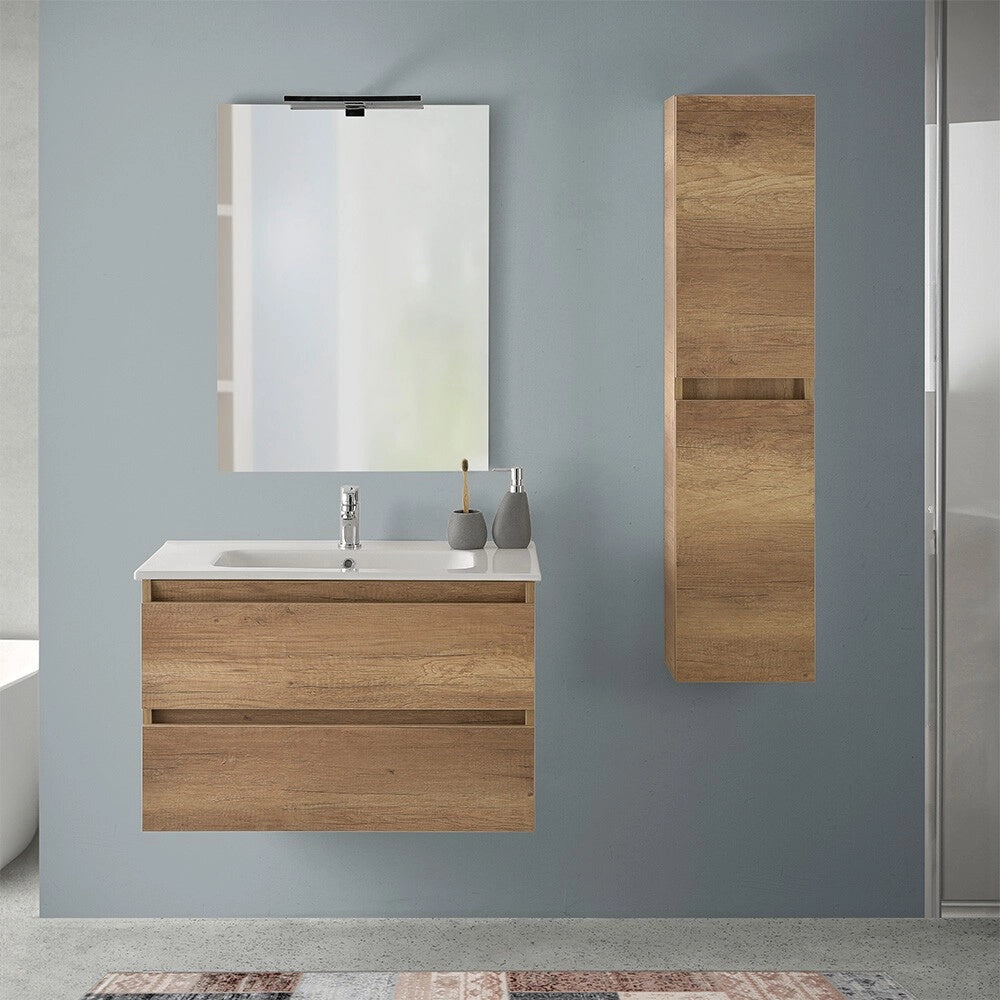Mobile bagno sospeso 80 rovere naturale completo con lavabo Nadia