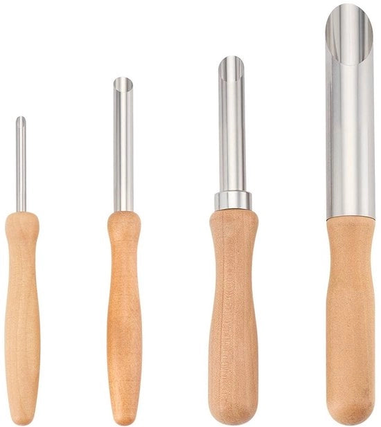 Perforatore a roncole per rietelli in acciaio inossidabile - maniglia in legno - per 4 diverse misure - strumento essenziale per stans