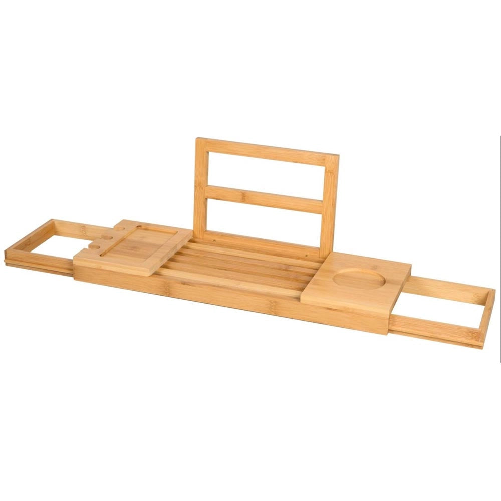 Tavolino Vassoio Vasca Bagno Regolabile Legno Bambu Supporto Tablet Scomparti