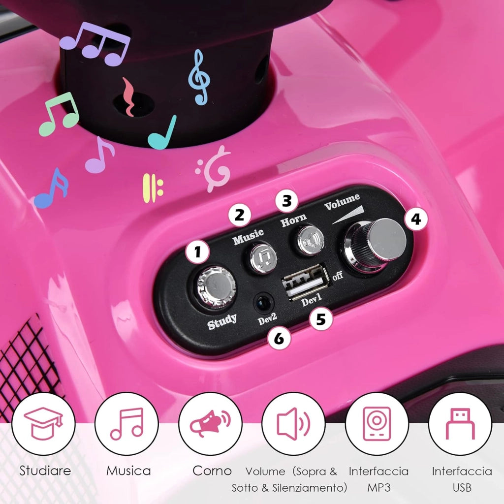 Quad Elettrico per Bambini, Auto Elettrica Cavalcabile con luce LED Musica e Box Anteriore, Mini Quad Regalo per Bambini 18-36 Mesi (Rosa)