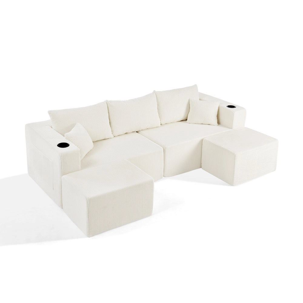 Divano angolare 3 posti ¨C Minimal ¨C Beige in tessuto con cuscini contenitore