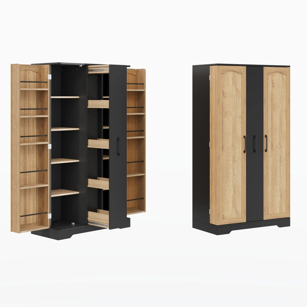 Credenza da cucina con doppia anta, 4 ripiani interni regolabili e vano portaghiere, 150 × 78 × 40 cm, nero