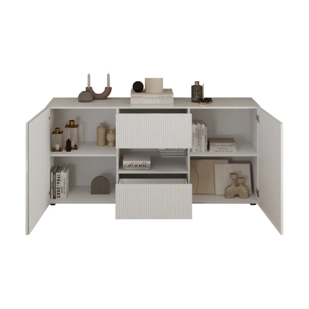 Buffet SCENA – L181×H84×P42 cm – 2 porte + 2 cassetti + nicchia – Bianco laccato