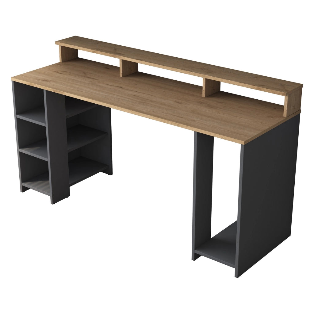 Sedico, Scrivania 6 Ripiani, 160x55x90h cm Marrone Rovere
