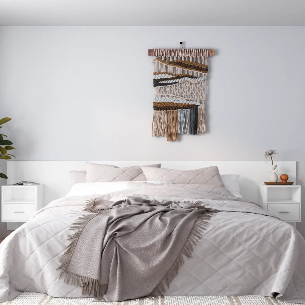 Testiera per Letto con Comodini in Legno Multistrato Bianco